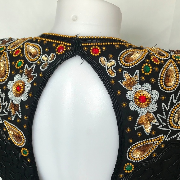 STUNNING Beaded Sequined Silk Party Dress - Picture 6 of 8